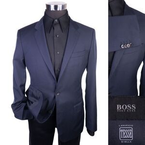 BOSS Hugo Boss Blazer Sport Coat Jacket Men’s 38R Blue Wool 2-Button Textured